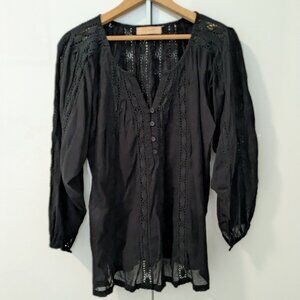 KYRA Embroidered/Lace Peasant Top